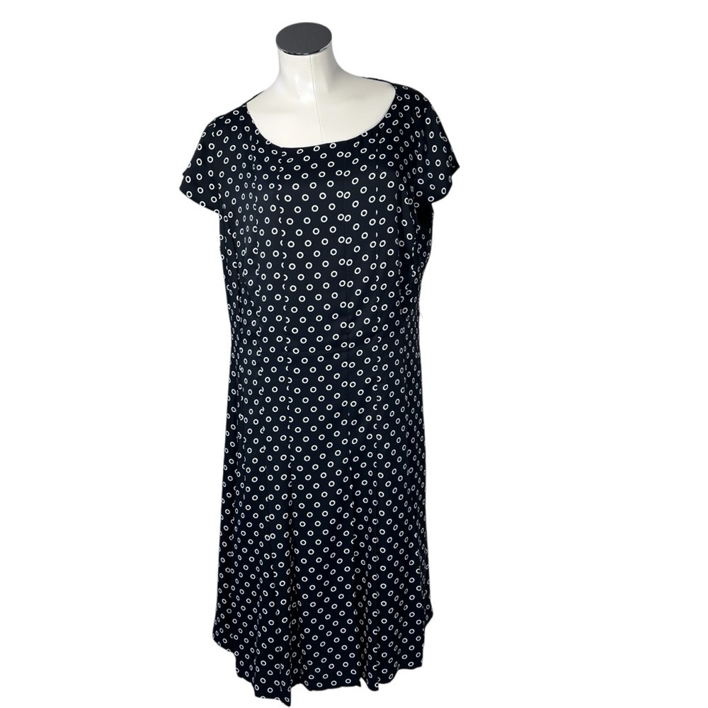 JONES NEW YORK Black White Polka Dot Short Sleeve Dress Women's Size 14W - Picture 2 of 16